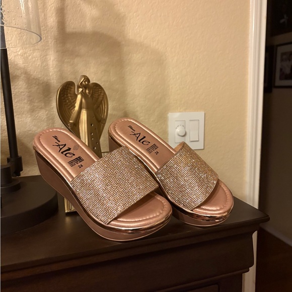 Gold Rhinestone Slide Sandals - Picture 2 of 6